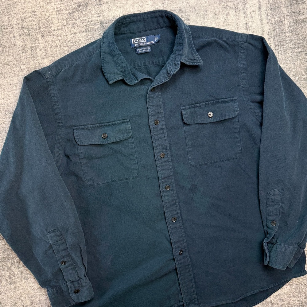 VTG Polo Ralph Lauren Shirt Mens Large Blue Sport Whitfield Flannel Workshirt